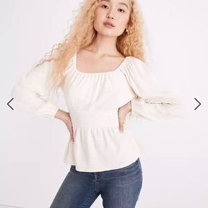 Madewell Plush Square-Neck Smocked Top - Medium